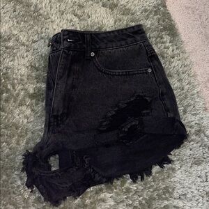 Forever 21 Black Ripped Jean Shorts
